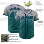Custom Gray Teal-Navy Authentic Fade Fashion Baseball Jersey