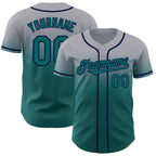 Custom Gray Teal-Navy Authentic Fade Fashion Baseball Jersey