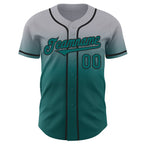 Custom Gray Teal-Black Authentic Fade Fashion Baseball Jersey