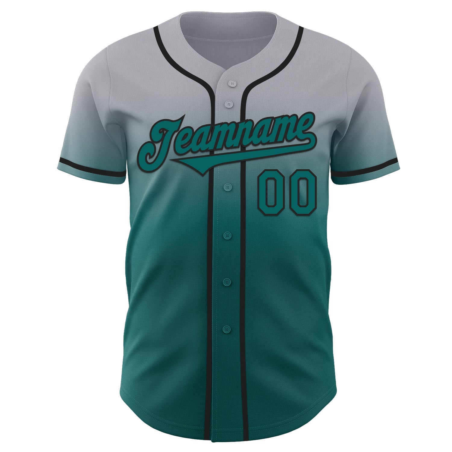 Custom Gray Teal-Black Authentic Fade Fashion Baseball Jersey