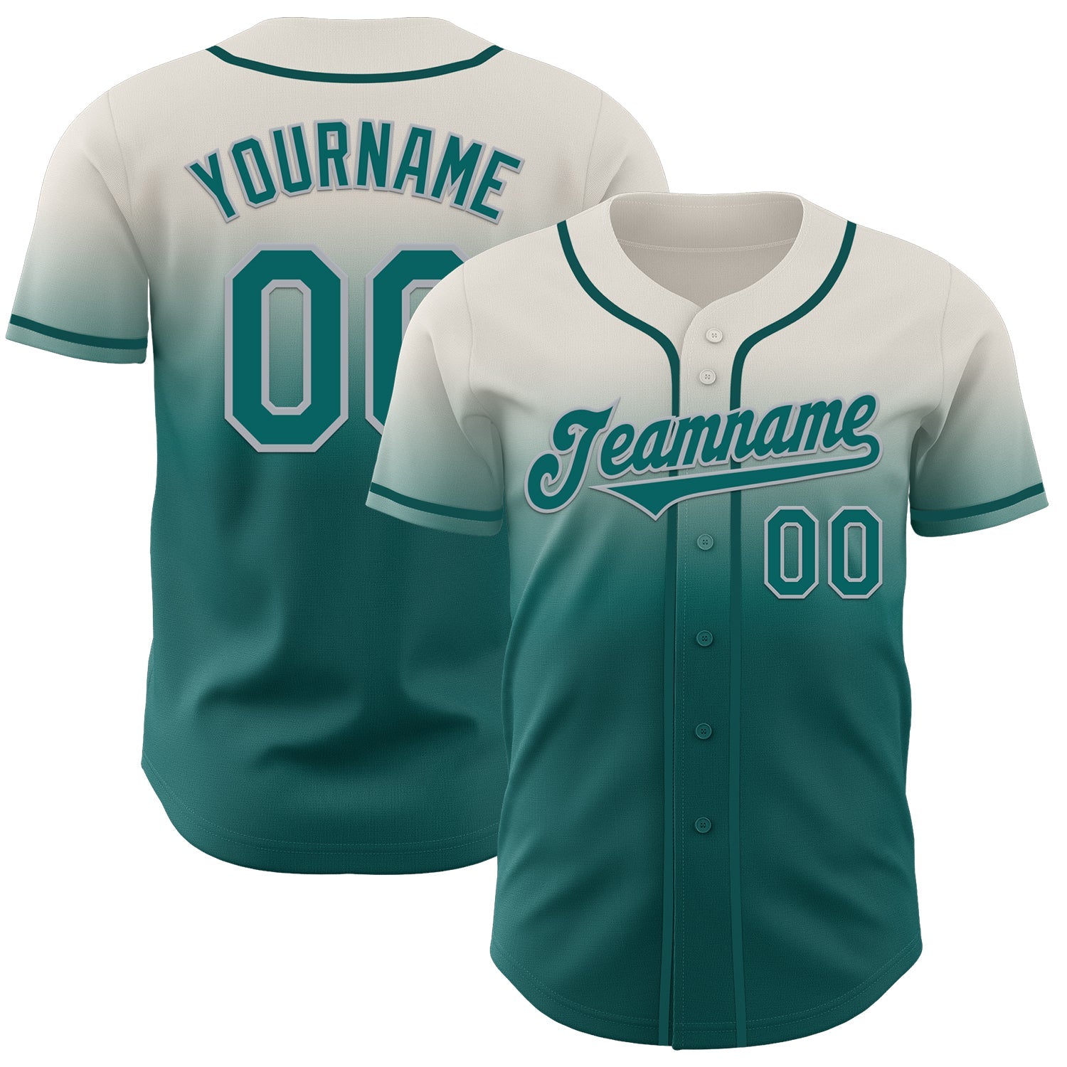 Custom Cream Teal-Gray Authentic Fade Fashion Baseball Jersey