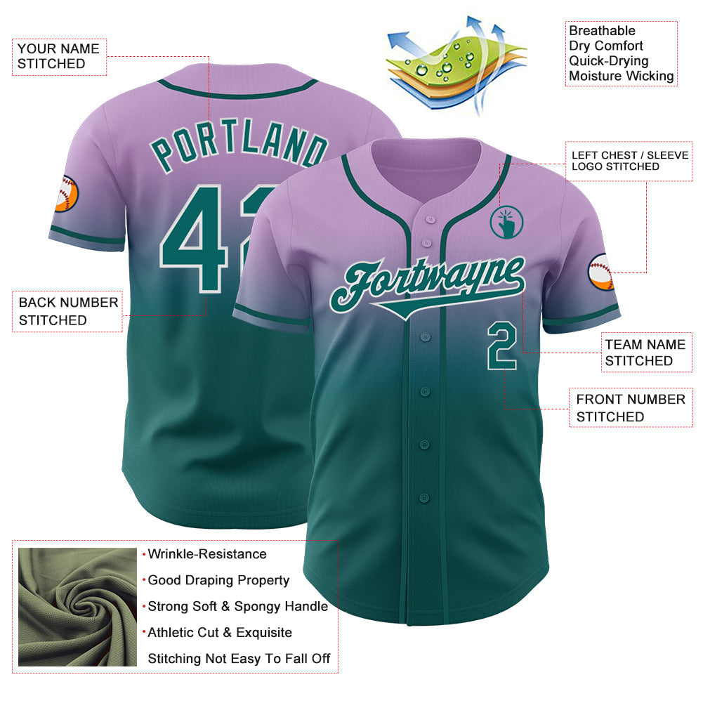 Custom Light Purple Teal-White Authentic Fade Fashion Baseball Jersey