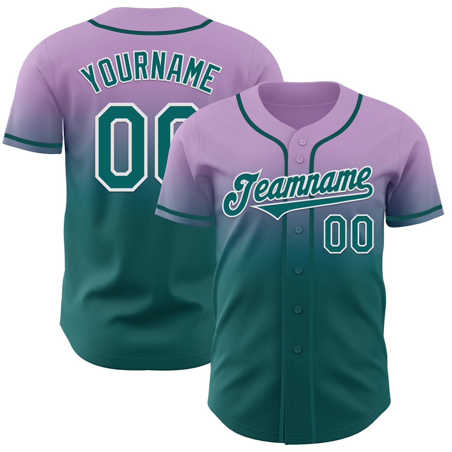 Custom Light Purple Teal-White Authentic Fade Fashion Baseball Jersey