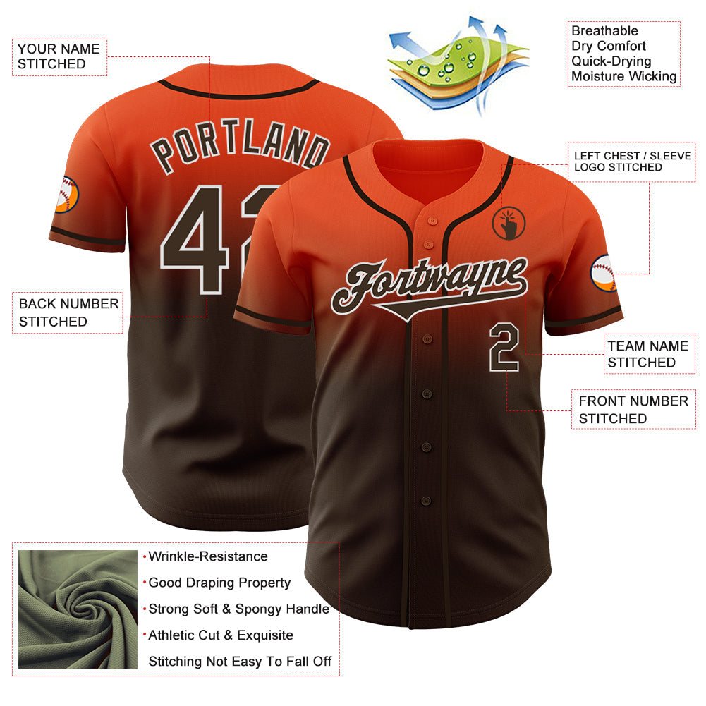 Custom Orange Brown-White Authentic Fade Fashion Baseball Jersey
