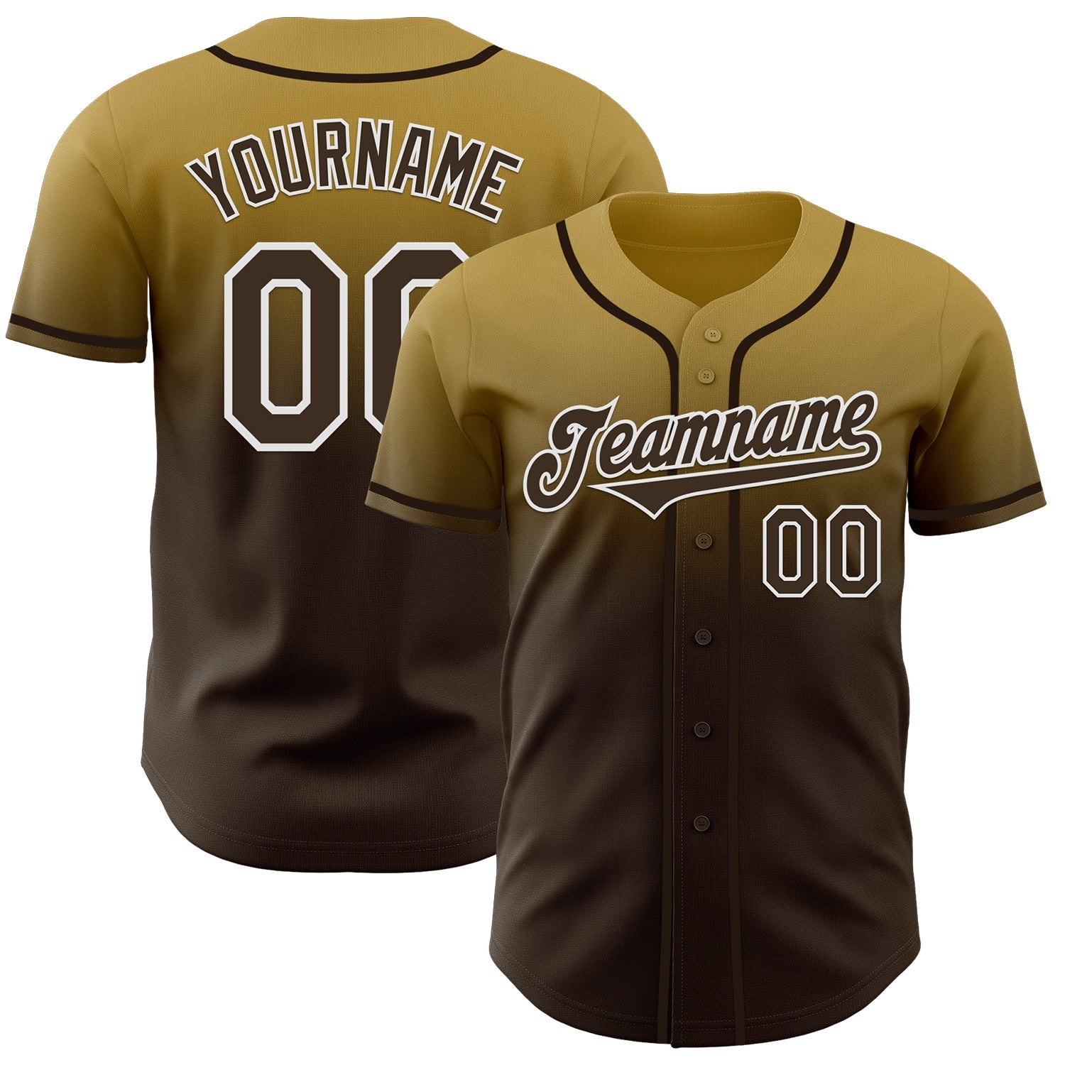 Custom Old Gold Brown-White Authentic Fade Fashion Baseball Jersey