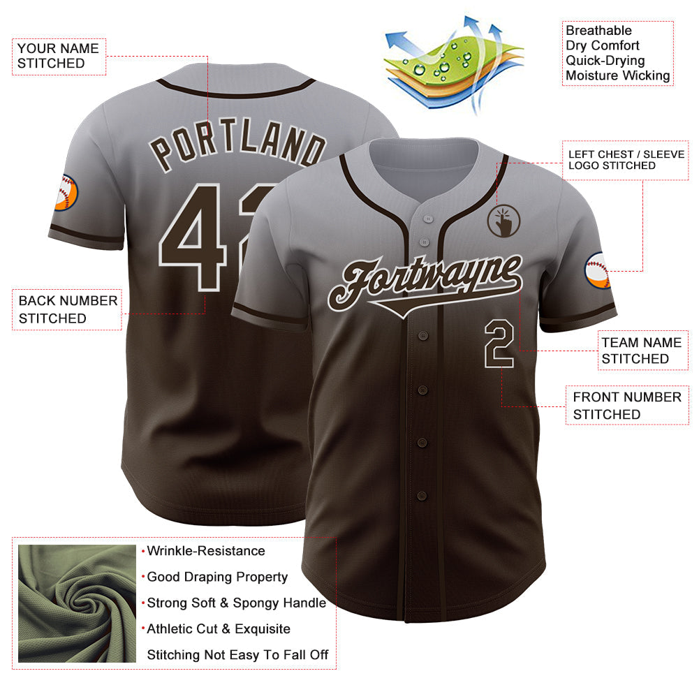 Custom Gray Brown-White Authentic Fade Fashion Baseball Jersey