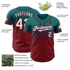 Custom Teal White-Crimson Authentic Fade Fashion Baseball Jersey