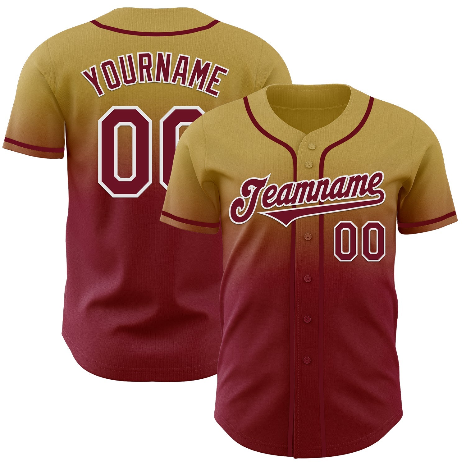 Custom Old Gold Crimson-White Authentic Fade Fashion Baseball Jersey