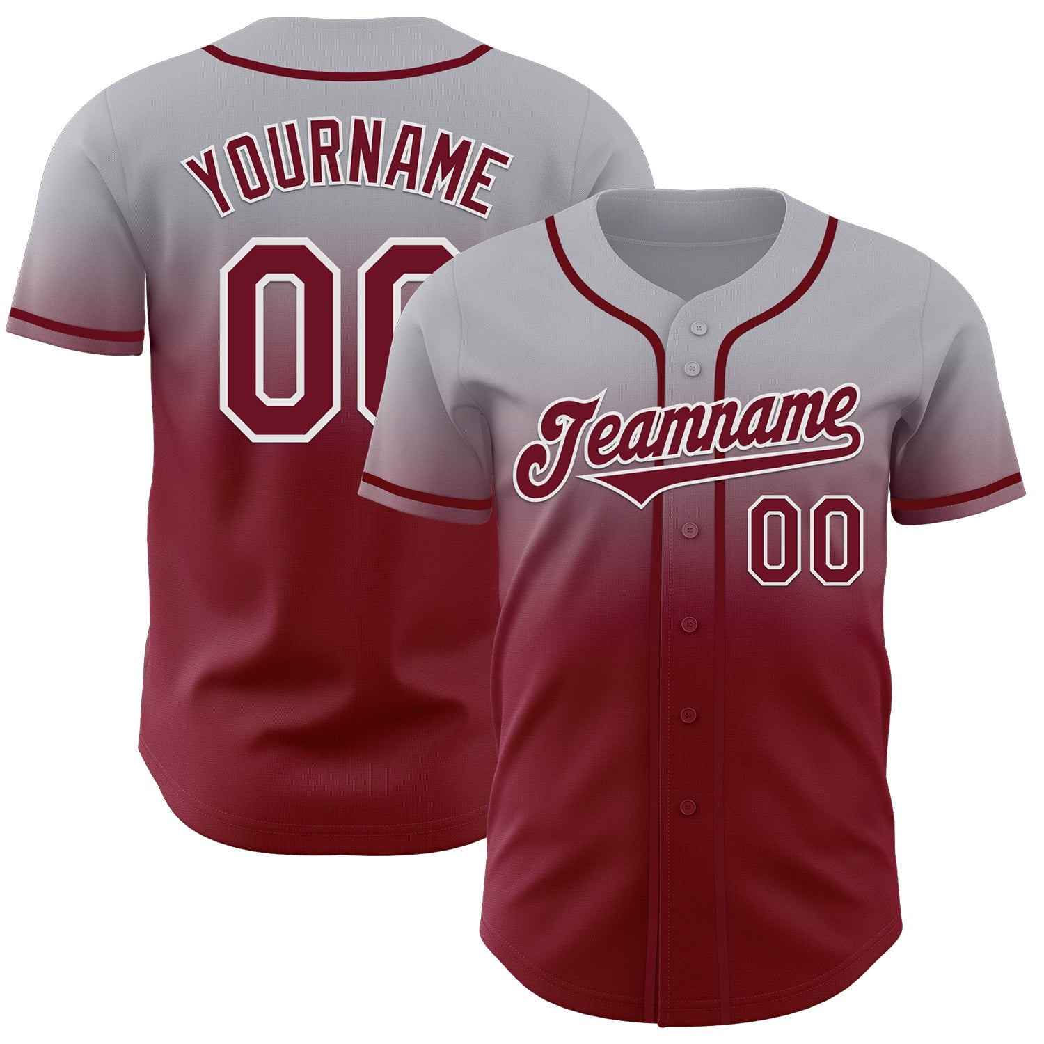 Custom Gray Crimson-White Authentic Fade Fashion Baseball Jersey