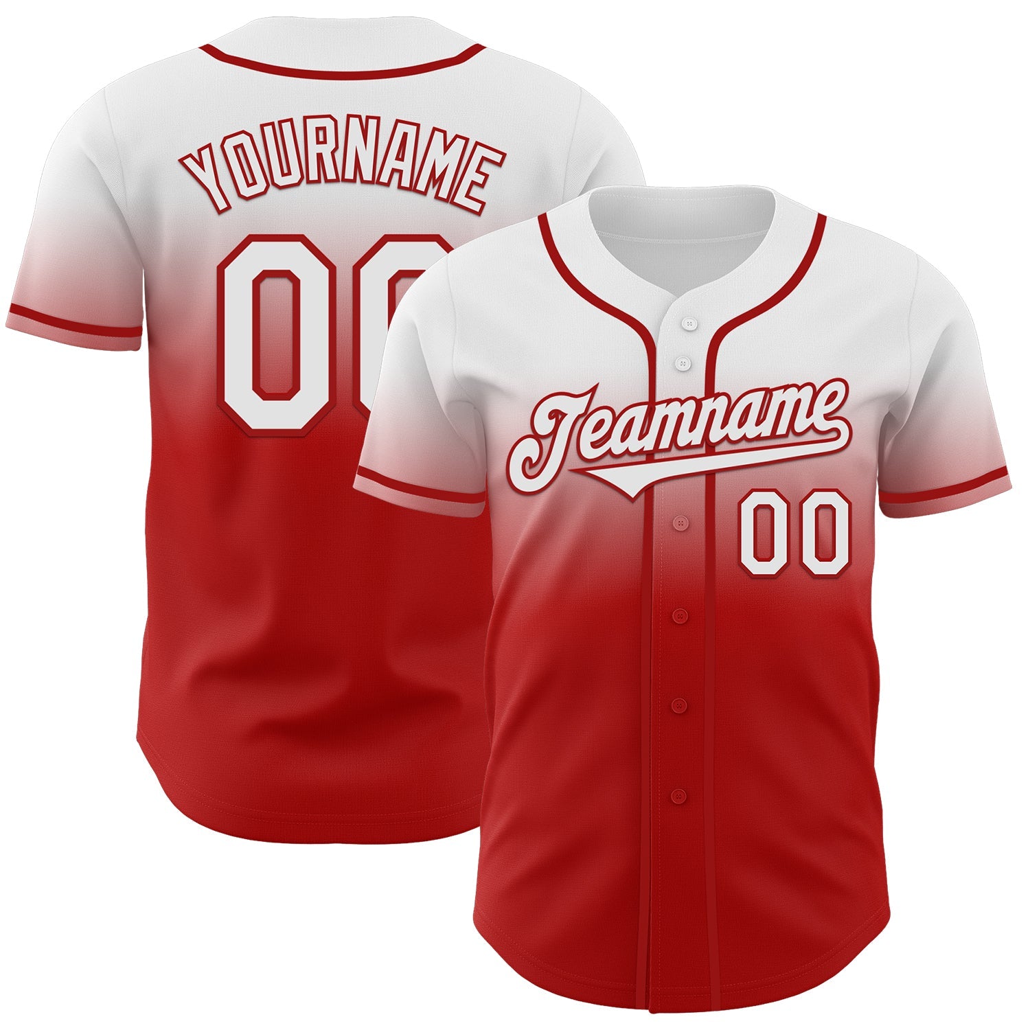 Custom White Red Authentic Fade Fashion Baseball Jersey