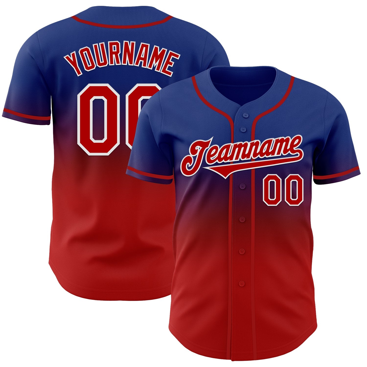 Custom Royal Red-White Authentic Fade Fashion Baseball Jersey