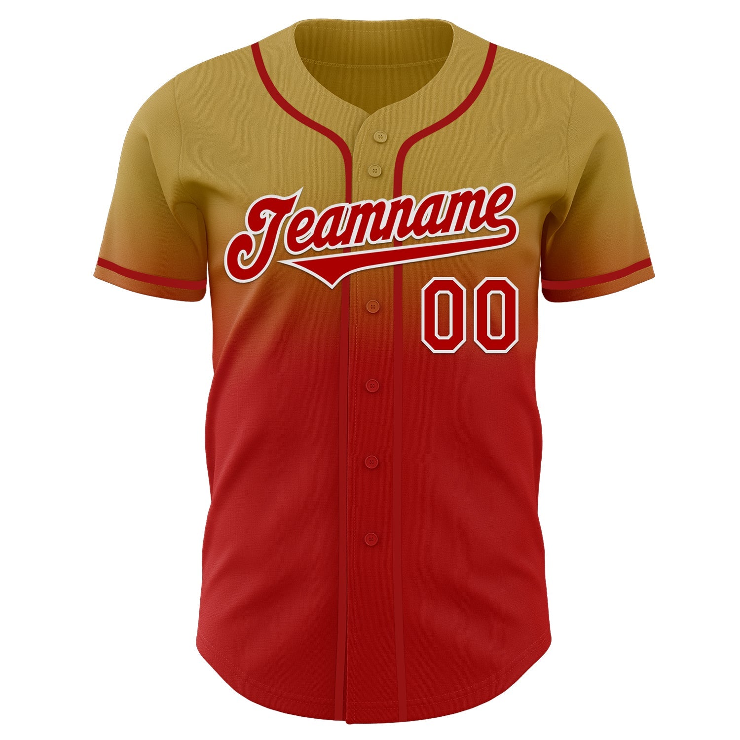 Custom Old Gold Red-White Authentic Fade Fashion Baseball Jersey