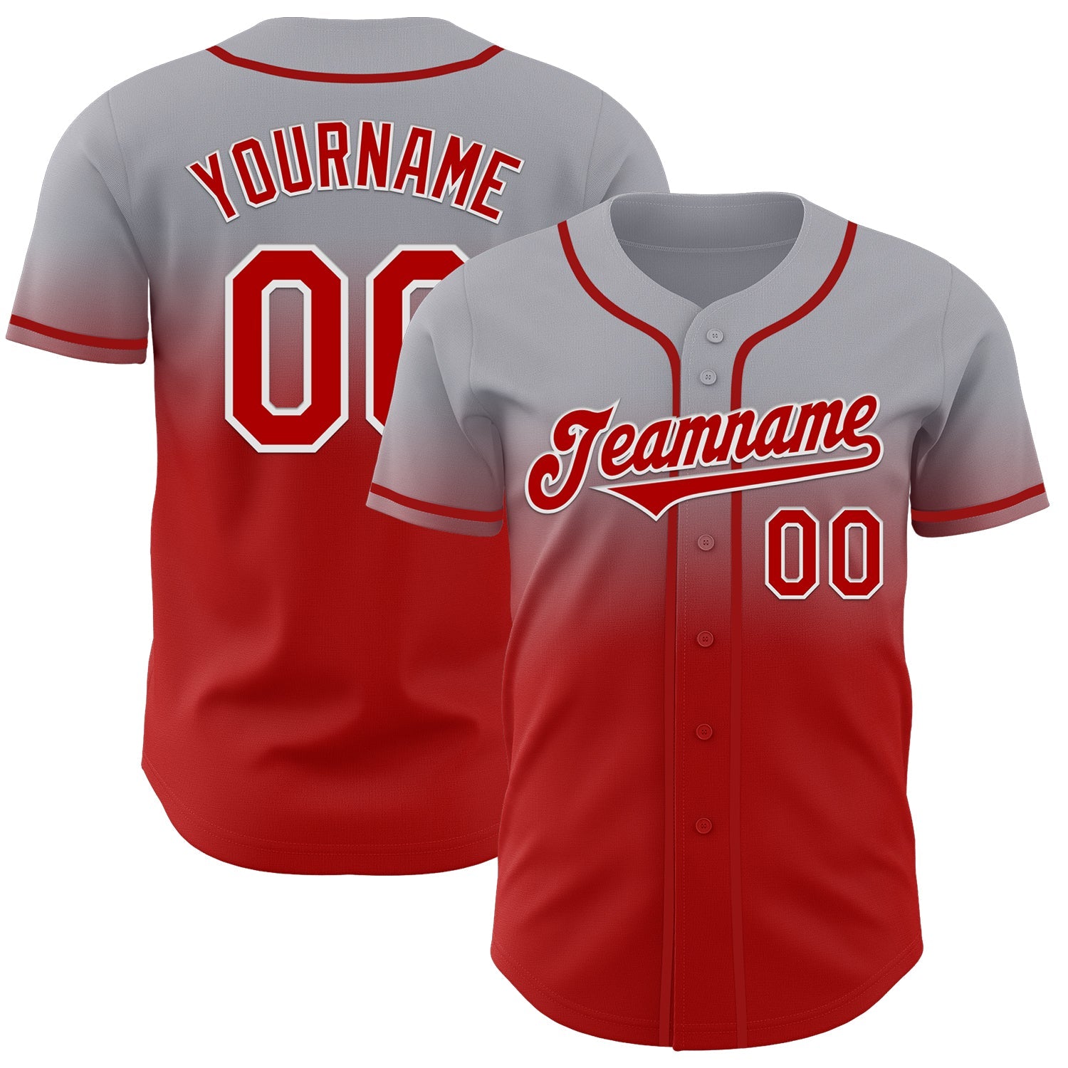Custom Gray Red-White Authentic Fade Fashion Baseball Jersey