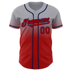 Custom Gray Red-Navy Authentic Fade Fashion Baseball Jersey