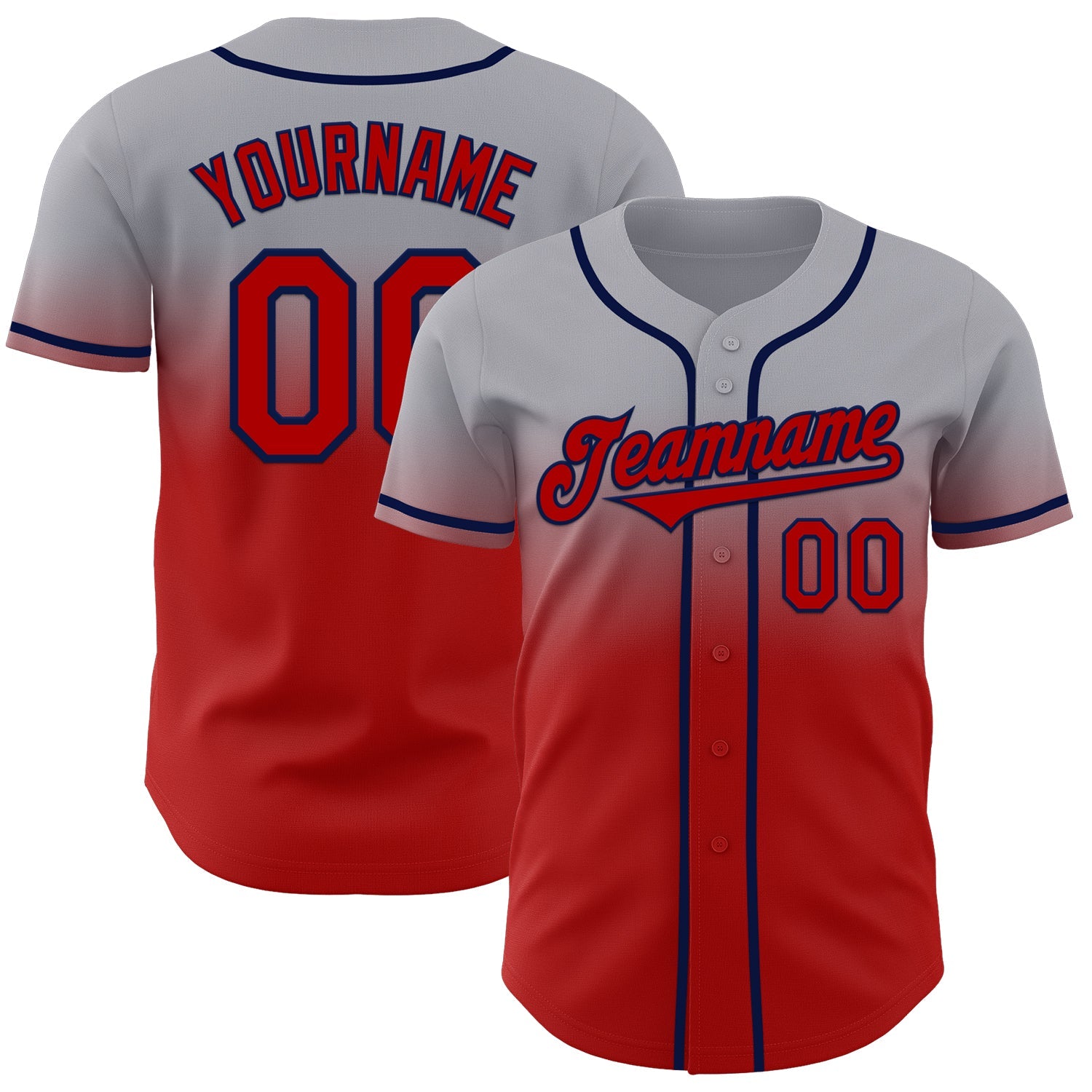 Custom Gray Red-Navy Authentic Fade Fashion Baseball Jersey