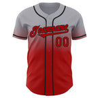 Custom Gray Red-Black Authentic Fade Fashion Baseball Jersey