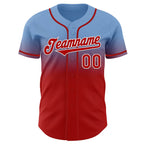 Custom Light Blue Red-White Authentic Fade Fashion Baseball Jersey