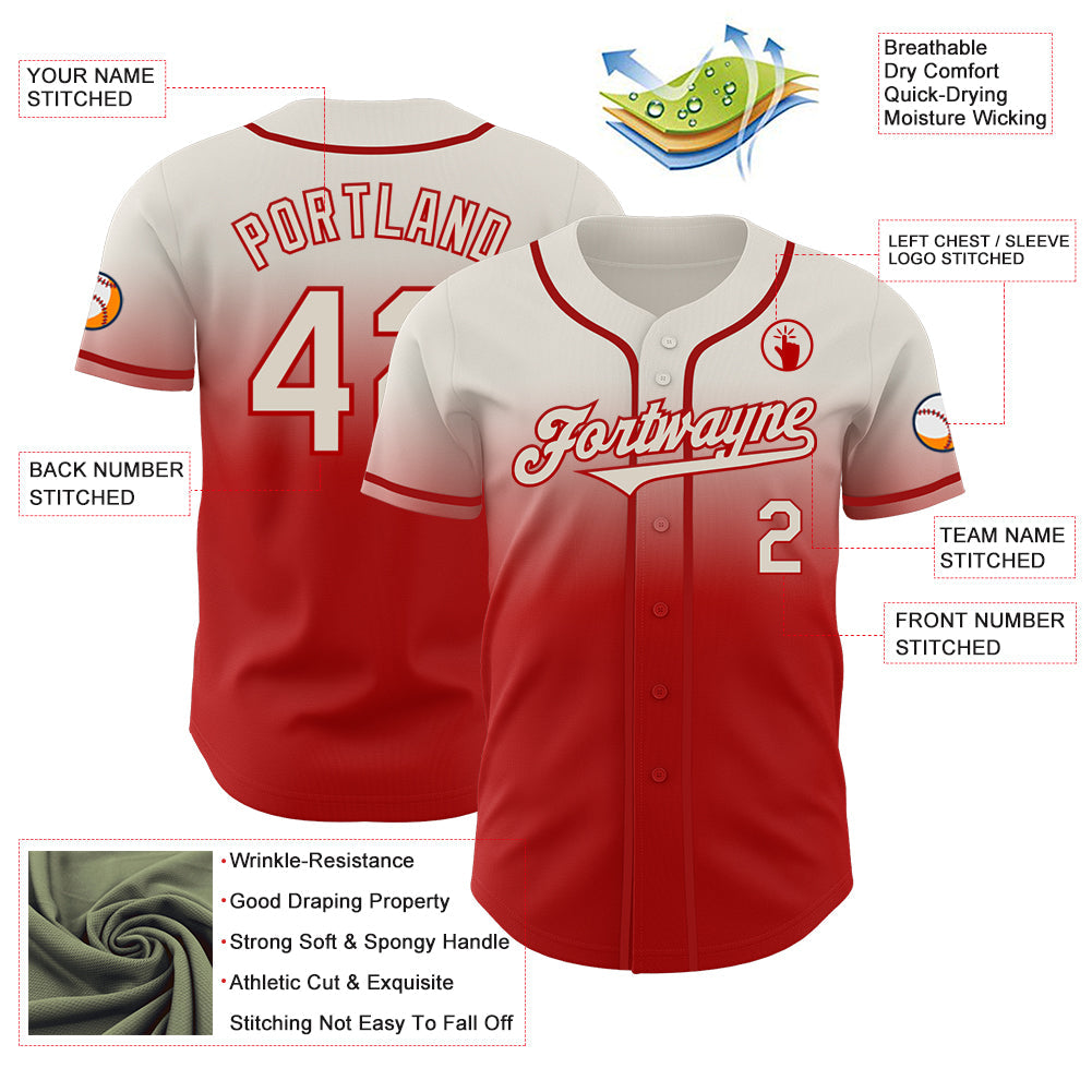 Custom Cream Red Authentic Fade Fashion Baseball Jersey