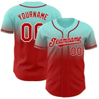 Custom Ice Blue Red-White Authentic Fade Fashion Baseball Jersey