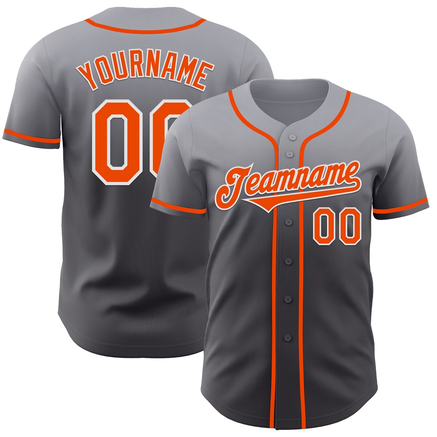 Custom Gray Orange Steel Gray-White Authentic Fade Fashion Baseball Jersey