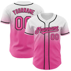Custom White Pink-Black Authentic Fade Fashion Baseball Jersey