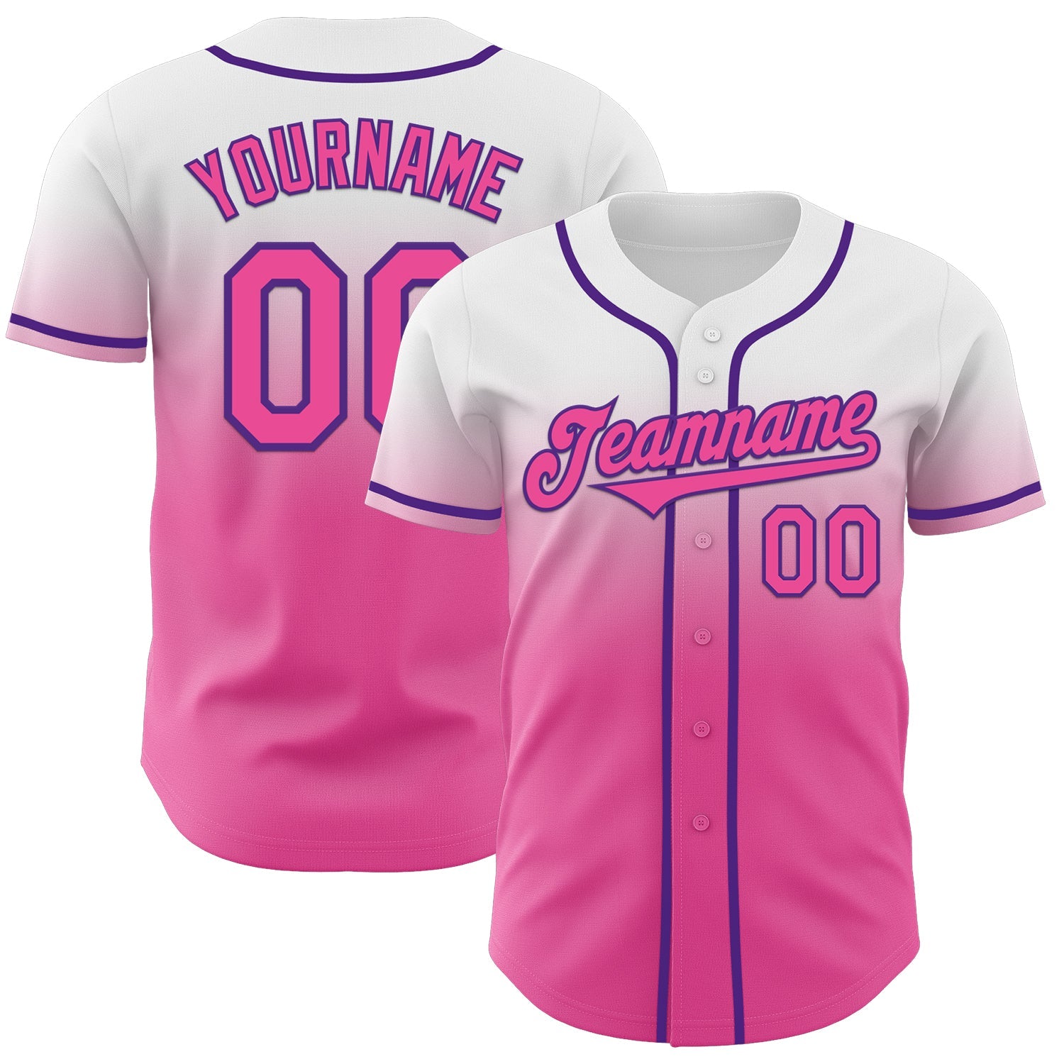 Custom White Pink-Purple Authentic Fade Fashion Baseball Jersey
