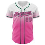 Custom White Pink-Kelly Green Authentic Fade Fashion Baseball Jersey