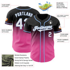 Custom Black White Pink-Light Blue Authentic Fade Fashion Baseball Jersey