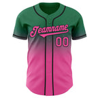 Custom Kelly Green Pink-Black Authentic Fade Fashion Baseball Jersey