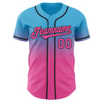 Custom Sky Blue Pink-Black Authentic Fade Fashion Baseball Jersey