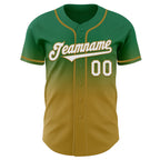 Custom Kelly Green White-Old Gold Authentic Fade Fashion Baseball Jersey