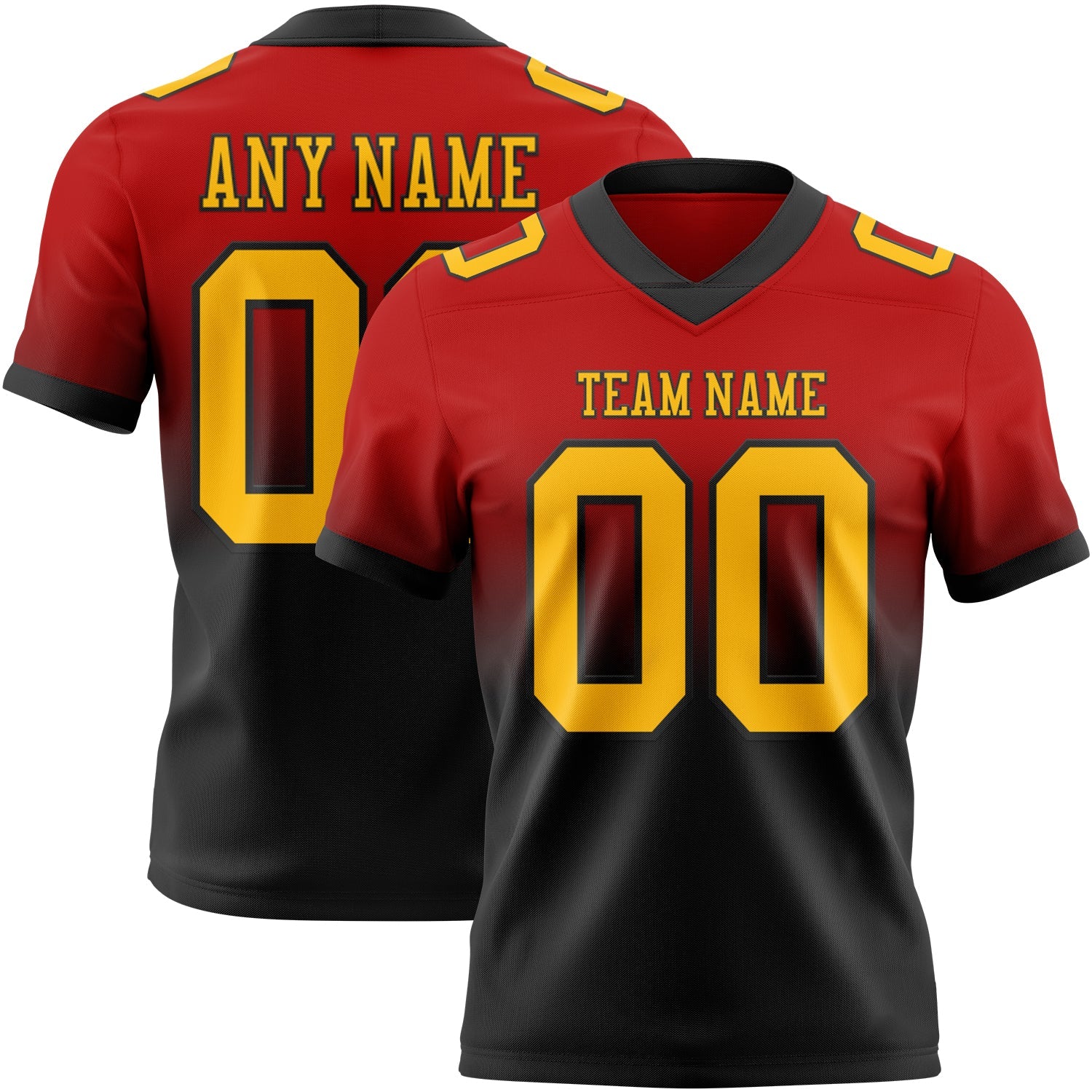 Custom Red Gold-Black Authentic Fade Fashion Football Jersey