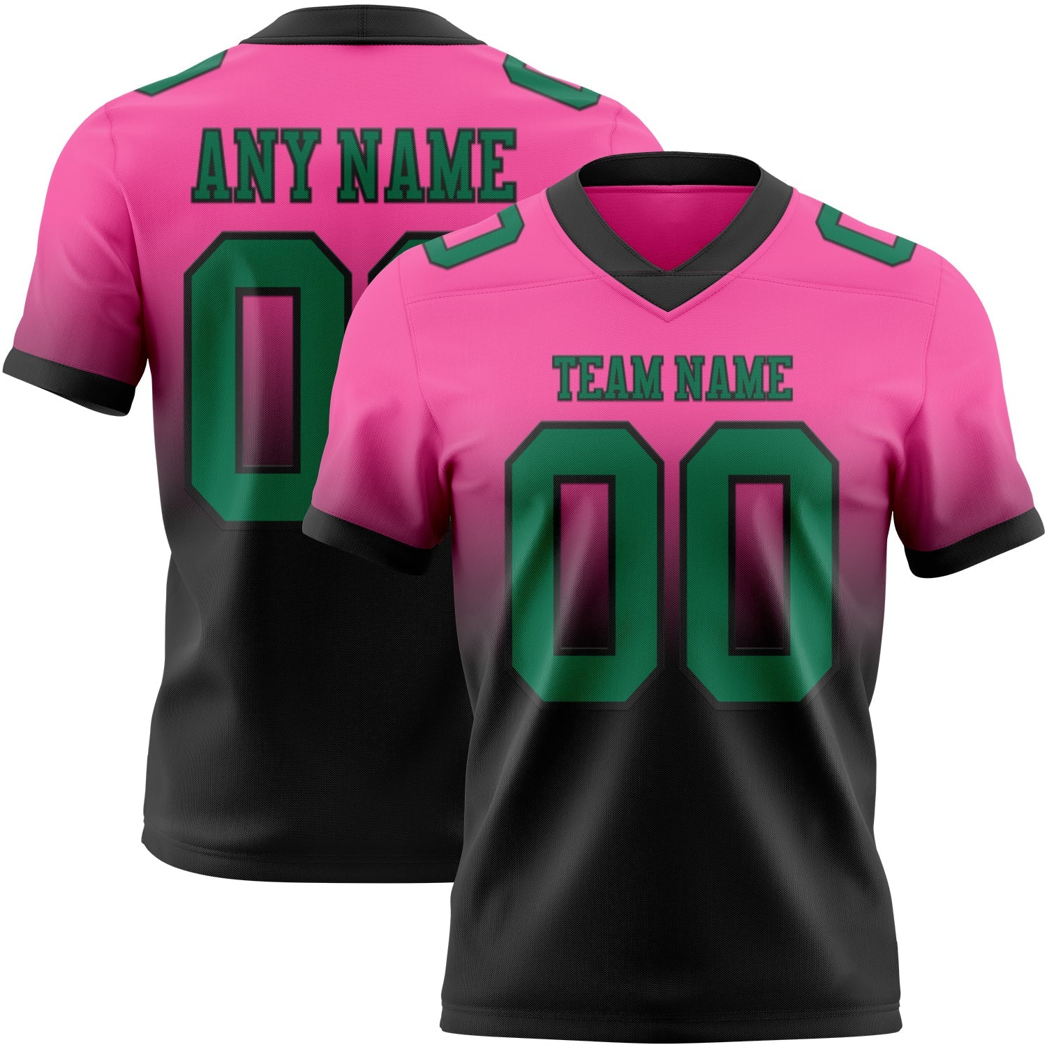 Custom Pink Kelly Green-Black Authentic Fade Fashion Football Jersey