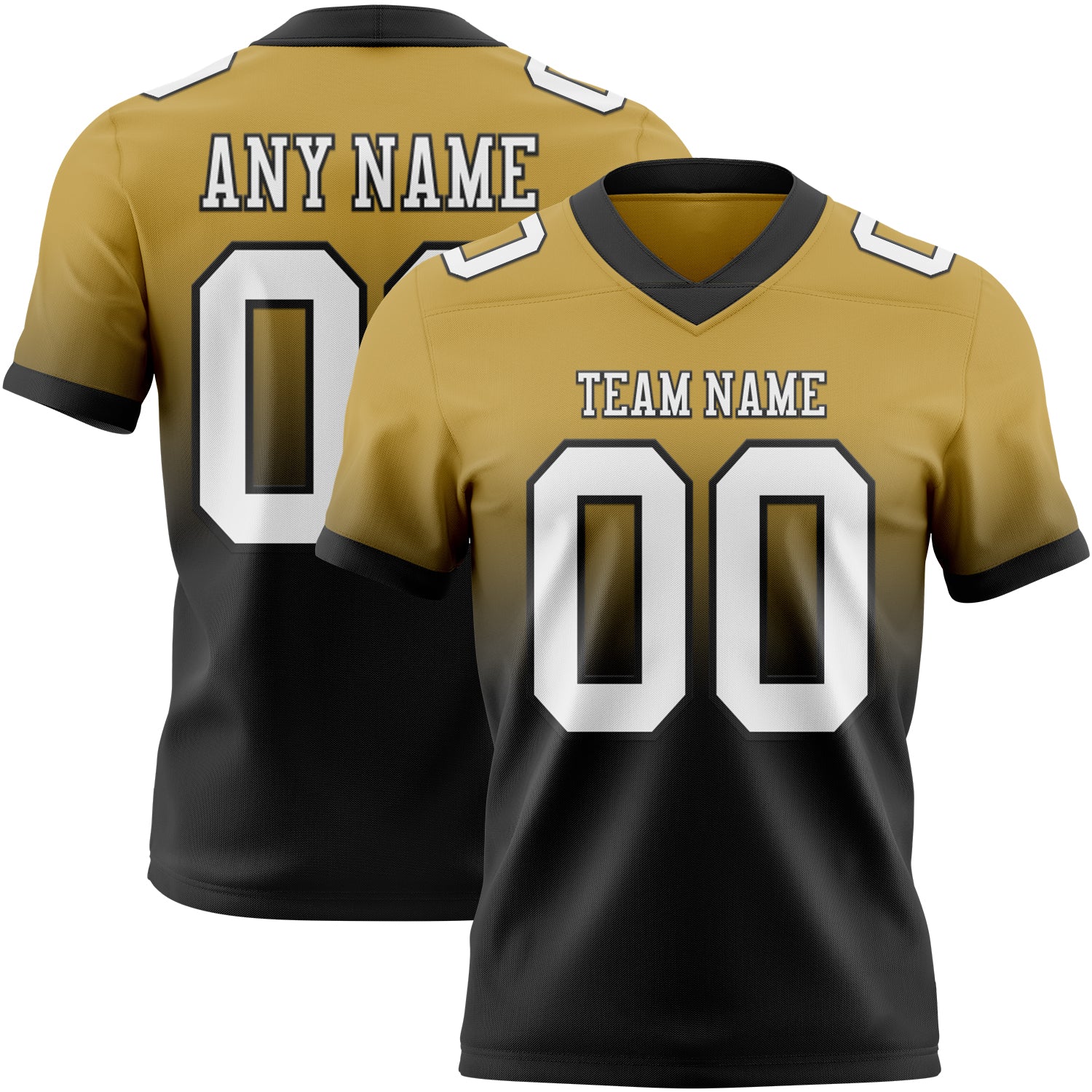 Custom Old Gold White-Black Authentic Fade Fashion Football Jersey