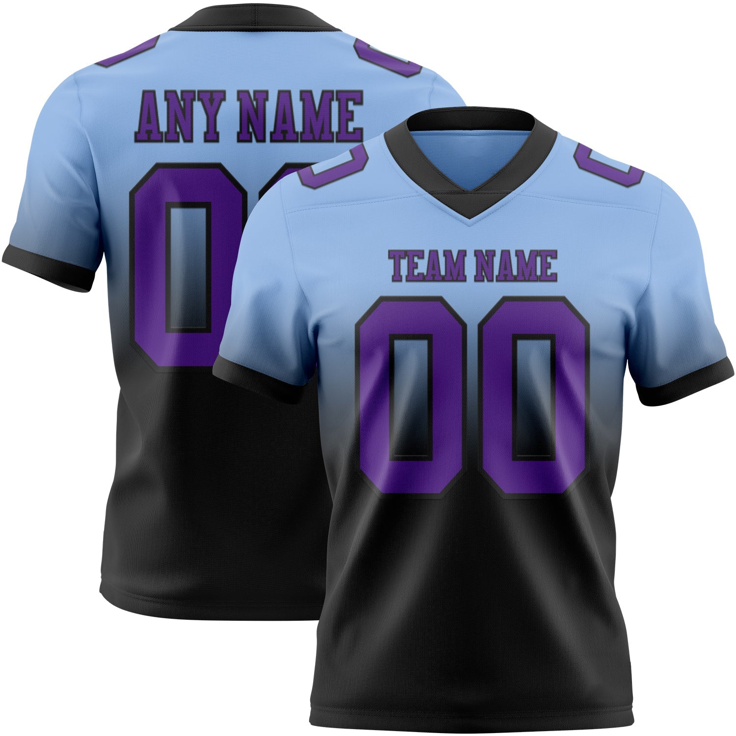 Custom Light Blue Purple-Black Authentic Fade Fashion Football Jersey