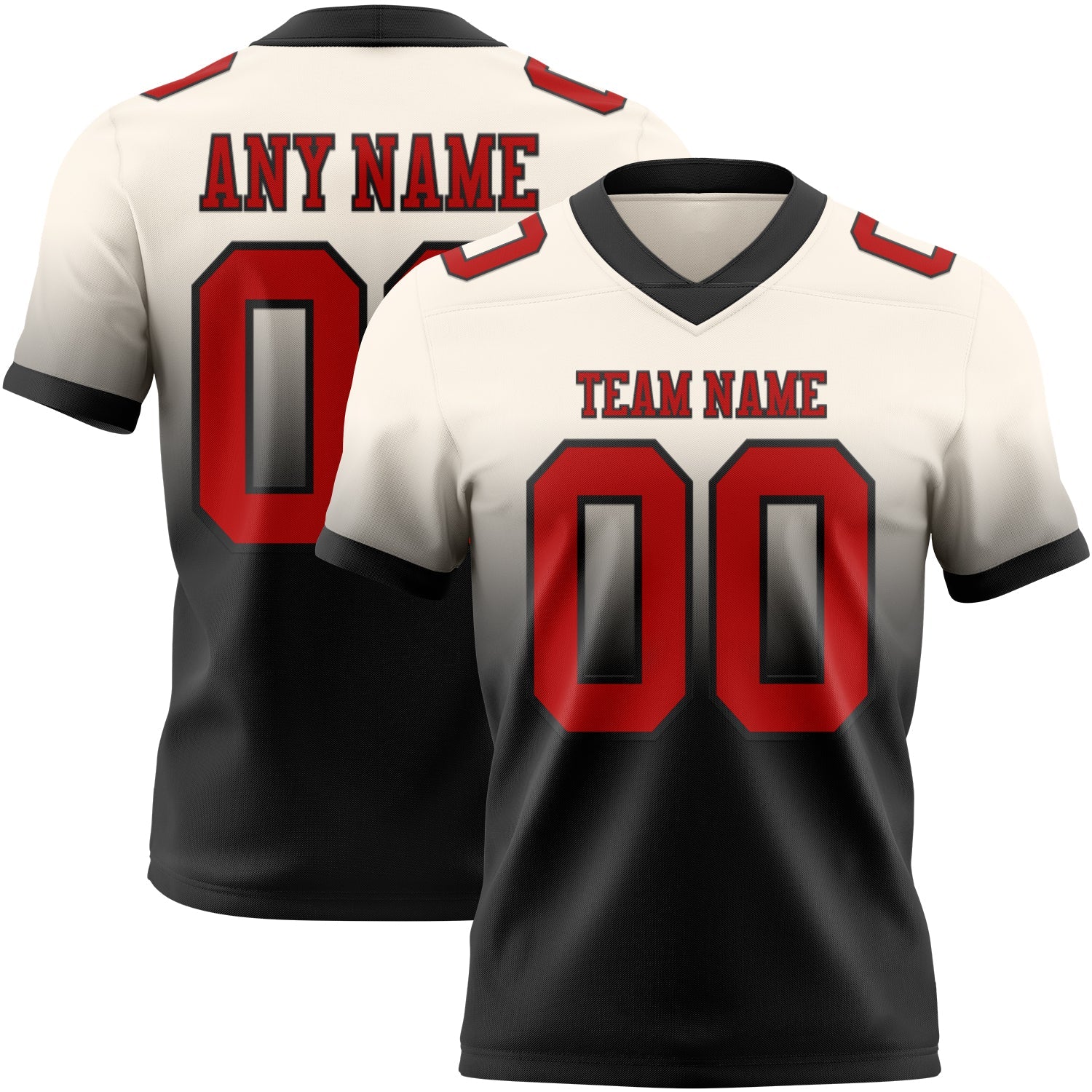 Custom Cream Red-Black Authentic Fade Fashion Football Jersey