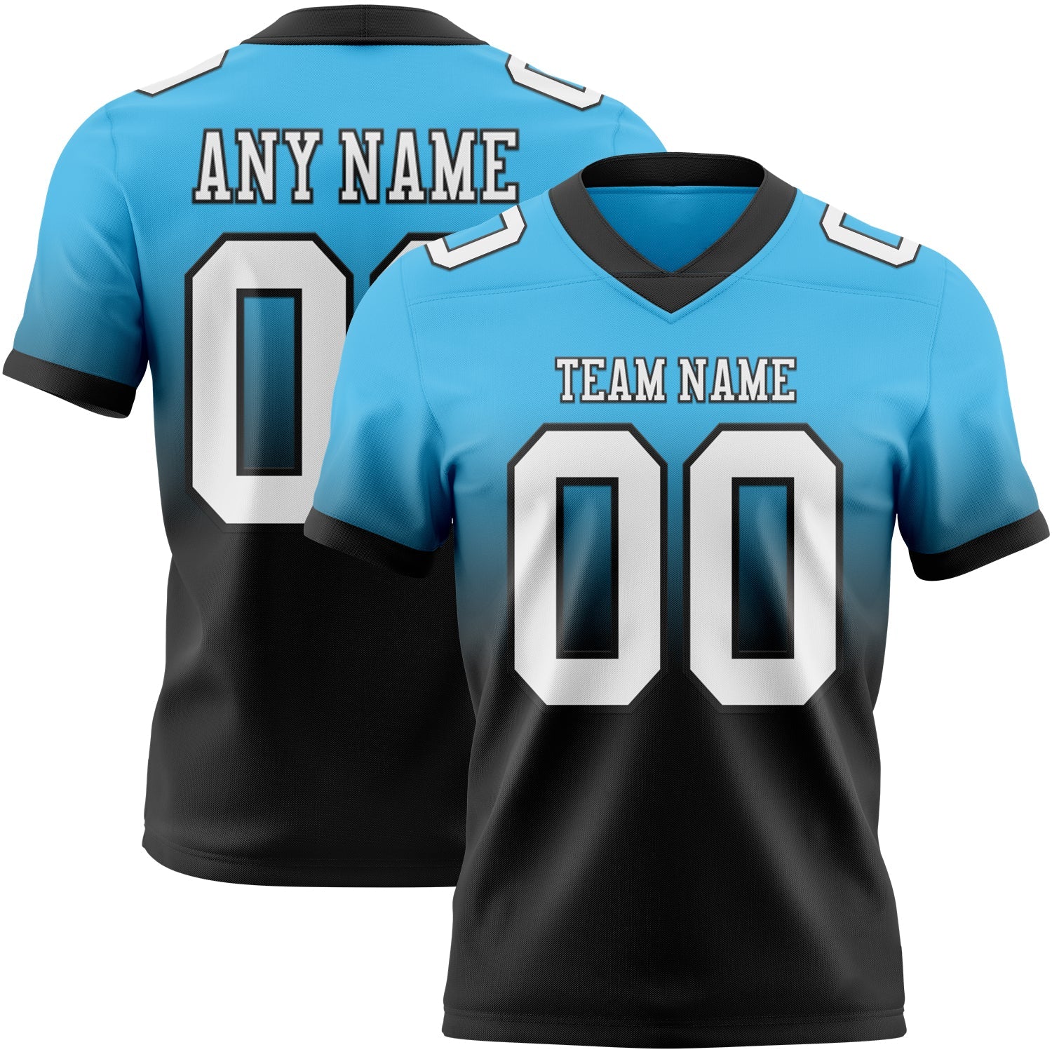 Custom Sky Blue White-Black Authentic Fade Fashion Football Jersey