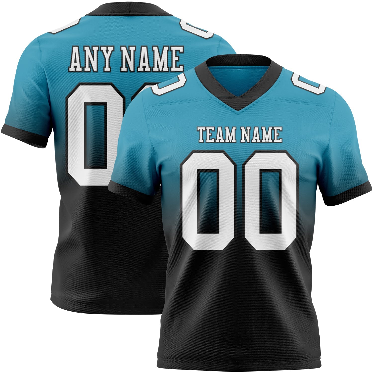 Custom Panther Blue White Black Authentic Fade Fashion Football Jersey