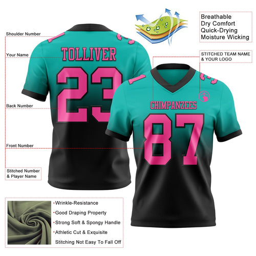 Custom Aqua Pink-Black Authentic Fade Fashion Football Jersey