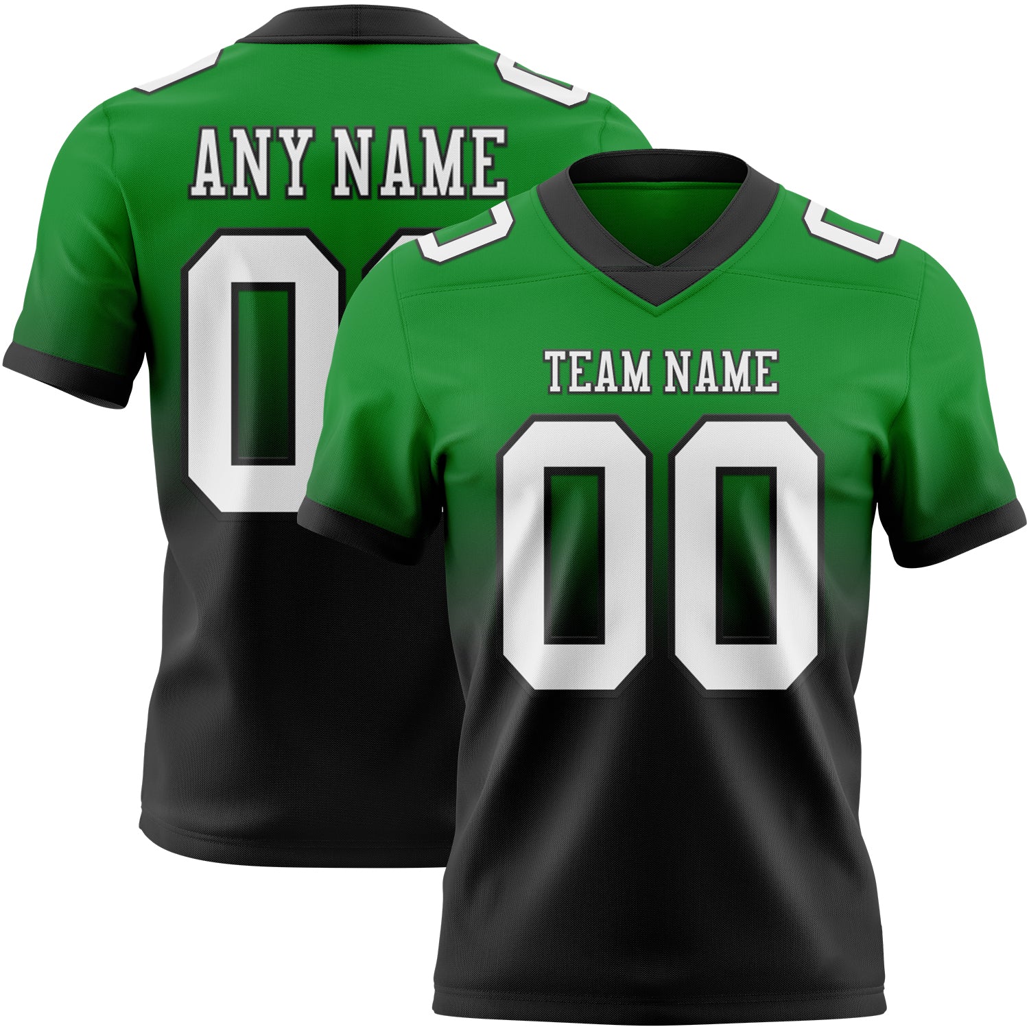 Custom Grass Green White-Black Authentic Fade Fashion Football Jersey