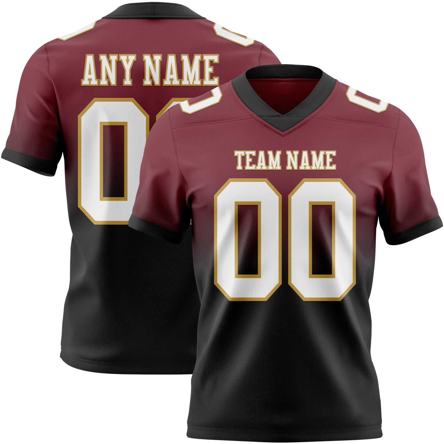 Custom Burgundy White Black-Old Gold Authentic Fade Fashion Football Jersey