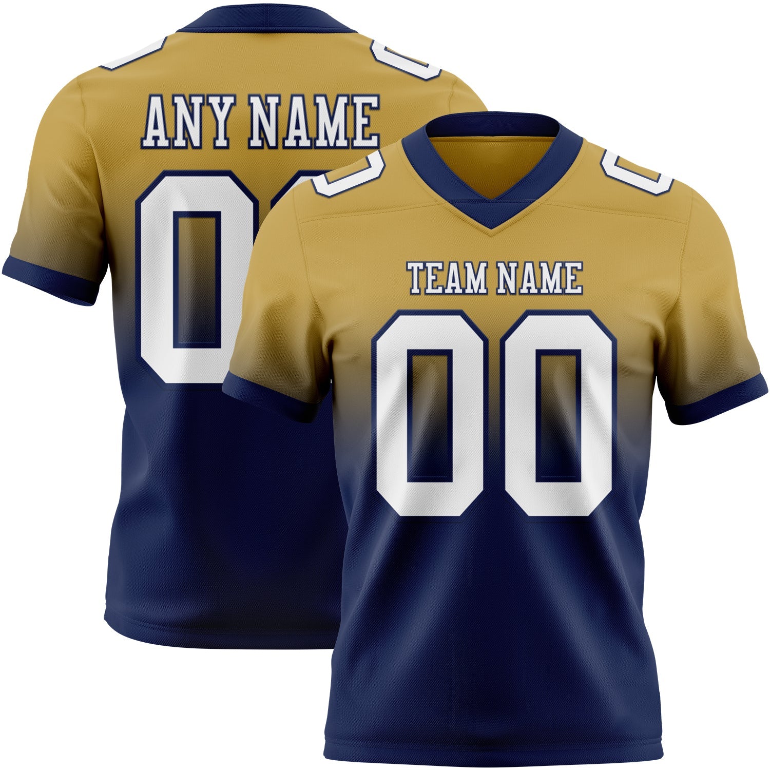 Custom Old Gold White-Navy Authentic Fade Fashion Football Jersey
