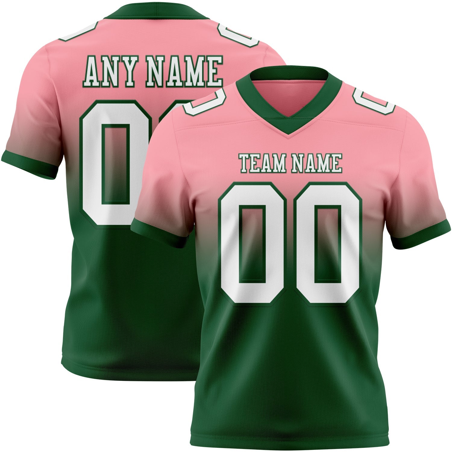 Custom Medium Pink White-Green Authentic Fade Fashion Football Jersey