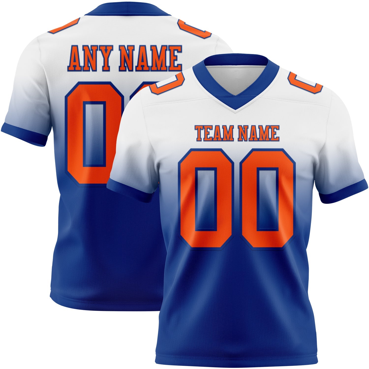Custom White Orange-Royal Authentic Fade Fashion Football Jersey
