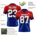 Custom Red White Royal-Gray Authentic Fade Fashion Football Jersey