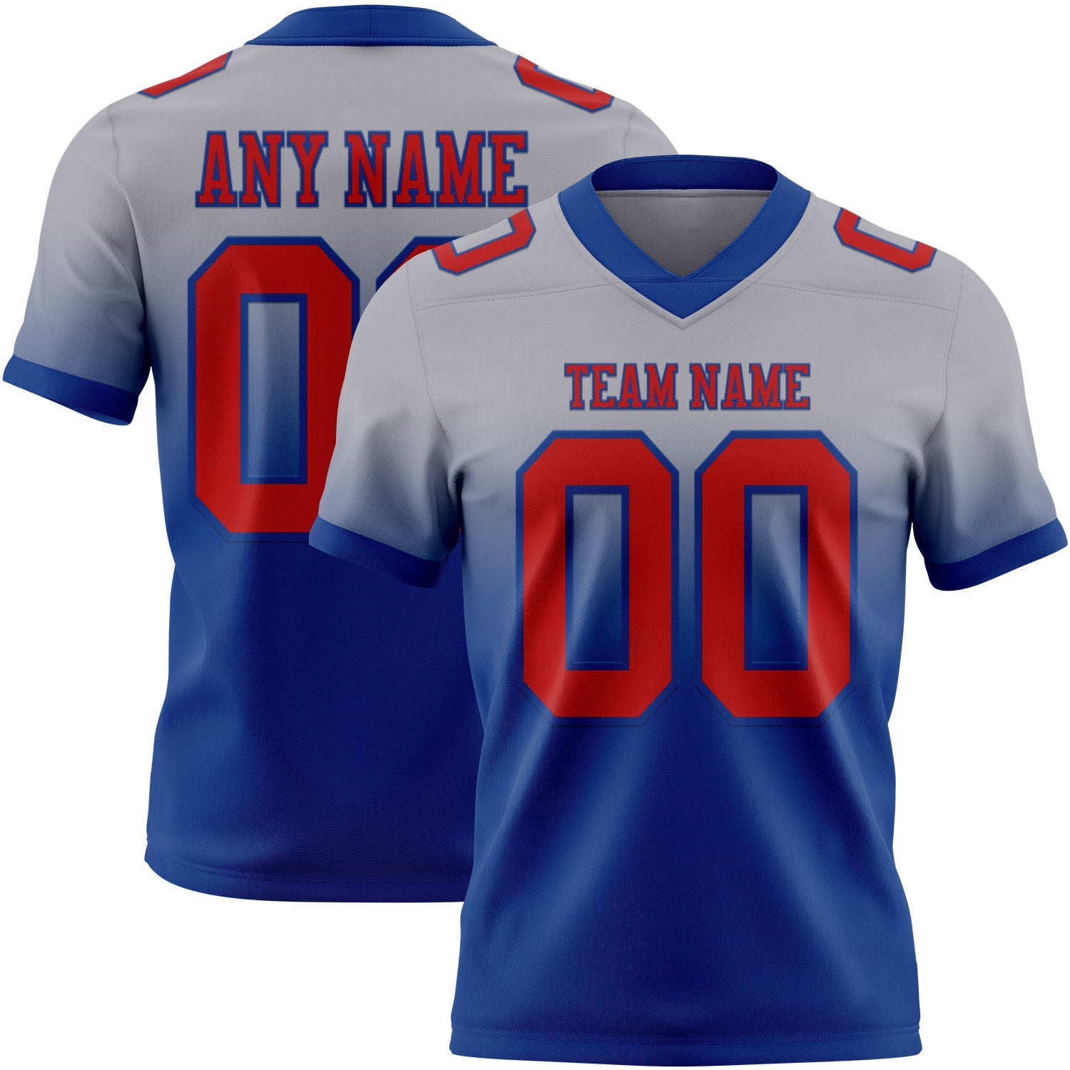 Custom Gray Red-Royal Authentic Fade Fashion Football Jersey