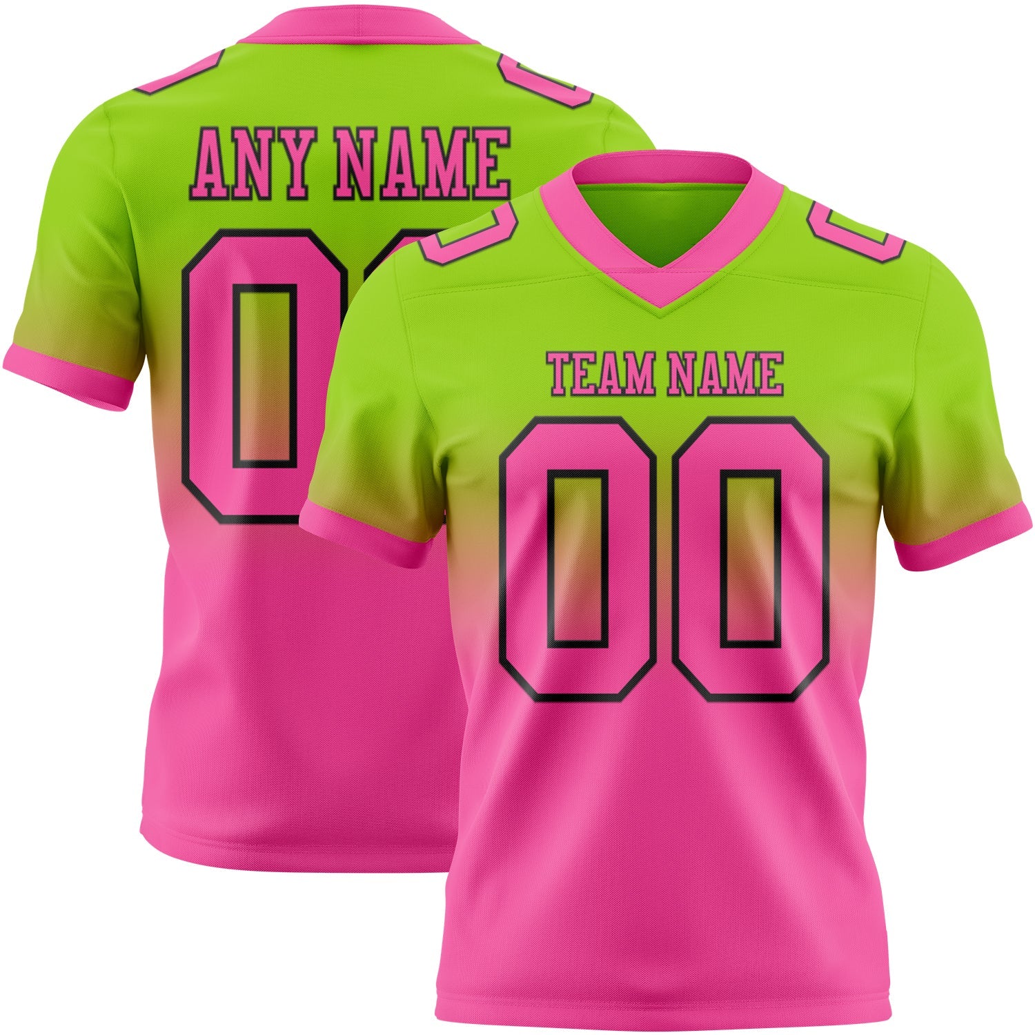 Custom Neon Green Pink-Black Authentic Fade Fashion Football Jersey