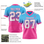 Custom Sky Blue White-Pink Authentic Fade Fashion Football Jersey