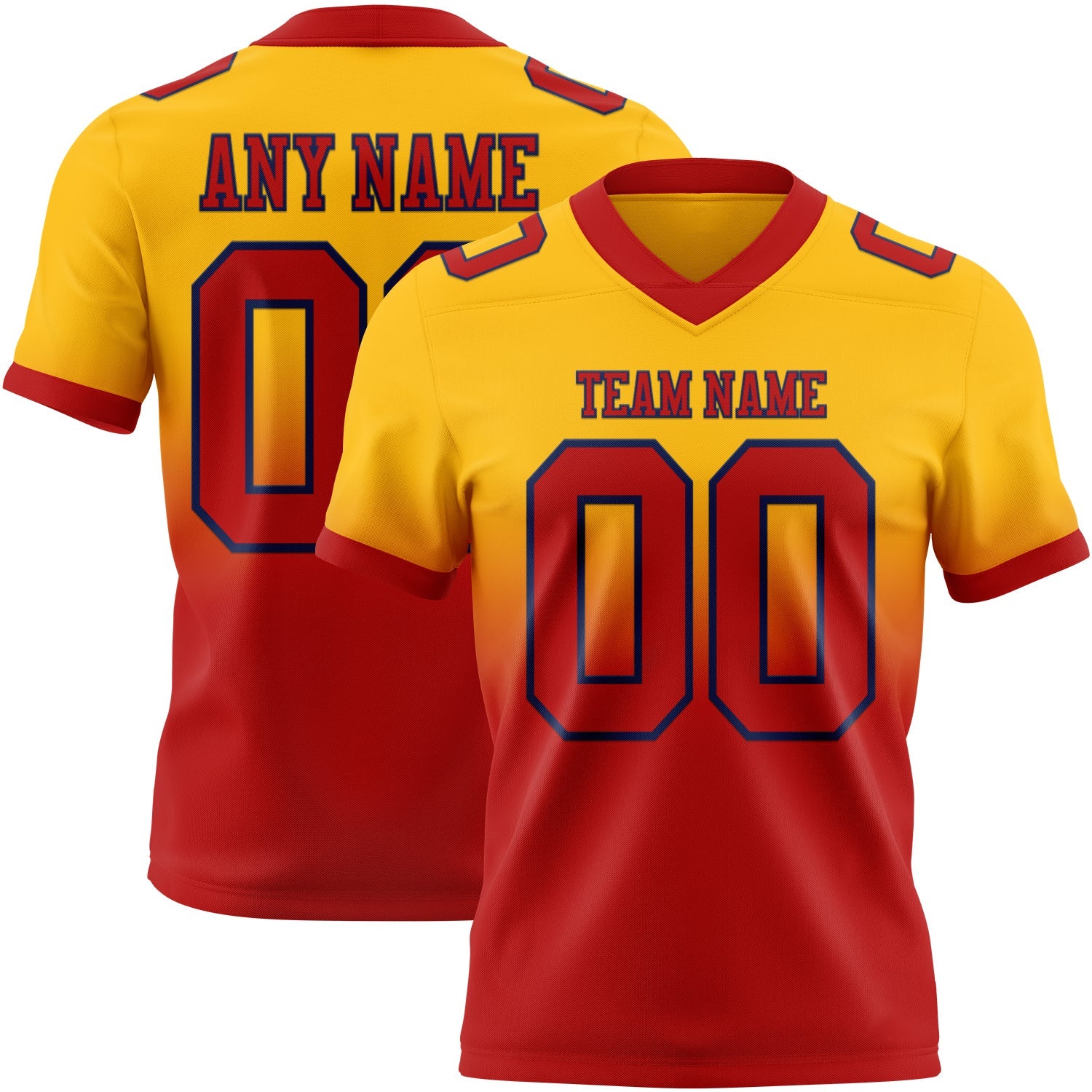 Custom Gold Red-Navy Authentic Fade Fashion Football Jersey