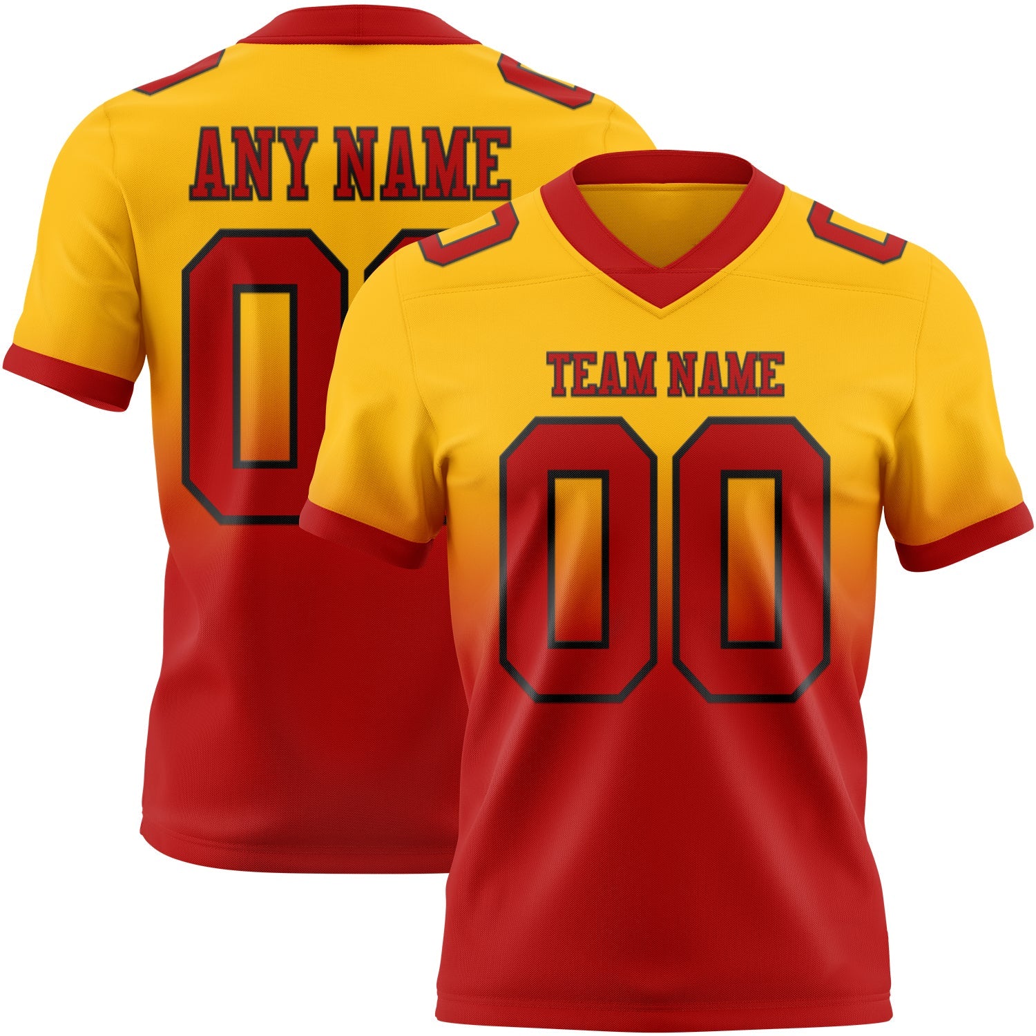 Custom Gold Red-Black Authentic Fade Fashion Football Jersey